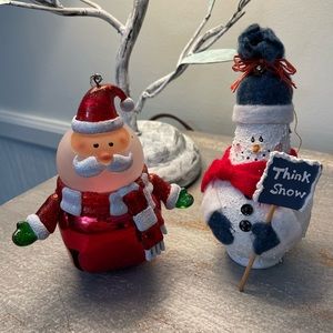 Handcrafted Santa and Snowman Ornaments (2)
